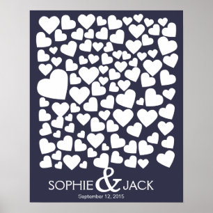 Póster firma de corazones de libro de invitados boda firm