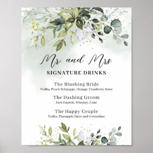 Póster Firma de Greenery Mr y mrs bebidas boda