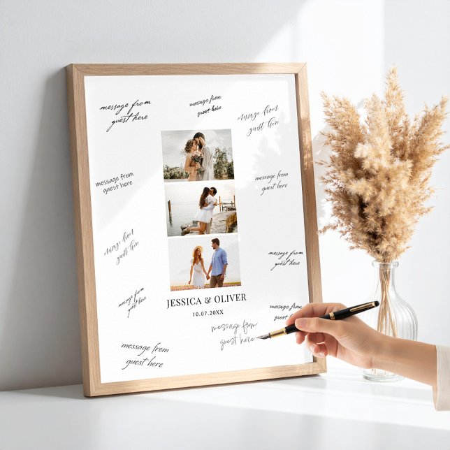 Póster Firma de Invitado de Boda con 3 Fotos Moderna (Subido por el creador)