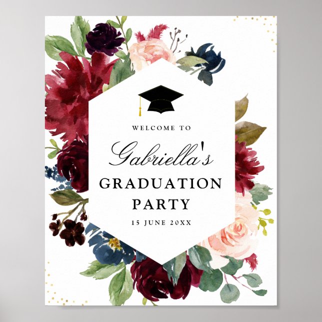 Póster Firma de la fiesta de graduación floral borgoñona  (Frente)