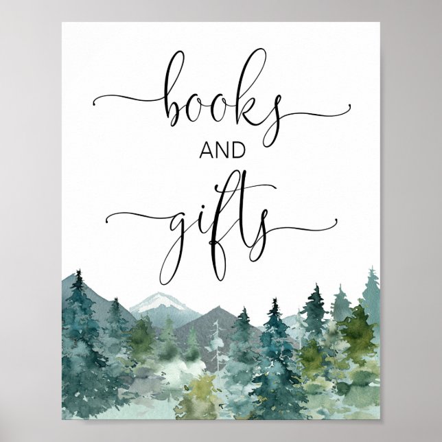 Póster Firma de libros y regalos de montañas rústicas árb (Frente)