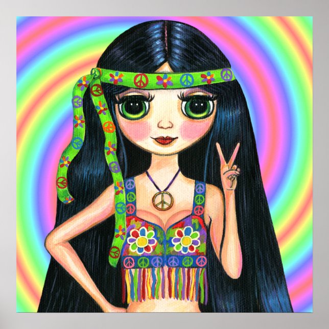 Póster Firma de paz con hippie de Chica de la Paz (Frente)