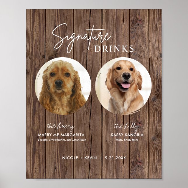 Póster Firma de perro imprimible bebe Rótulo de Boda rúst (Frente)