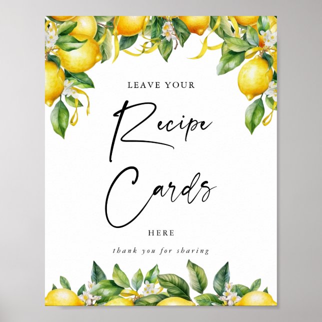 Póster Firma de tarjetas de recetas de cítricos limón de  (Frente)