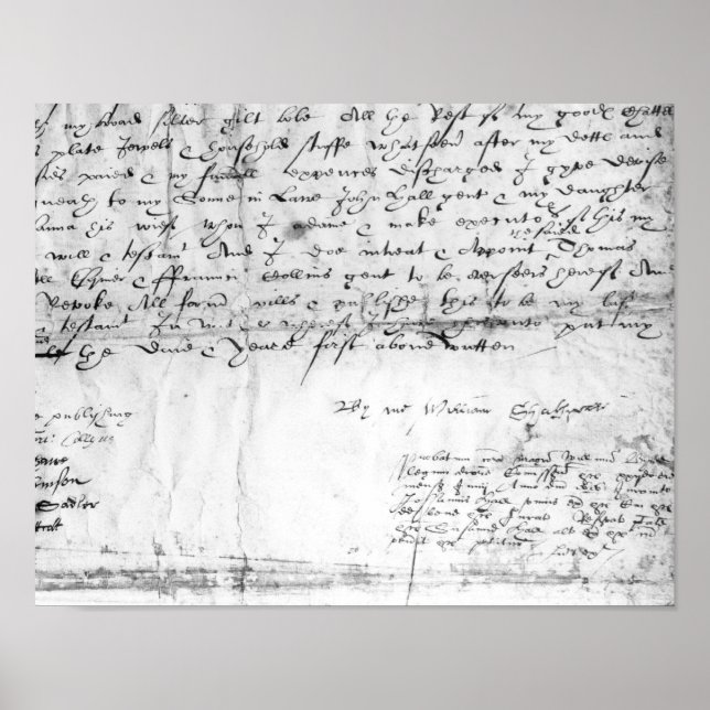 Póster Firma de William Shakespeare, 1616 (Frente)