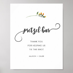 Póster Firma del boda de la barra de pretzel de flor silv