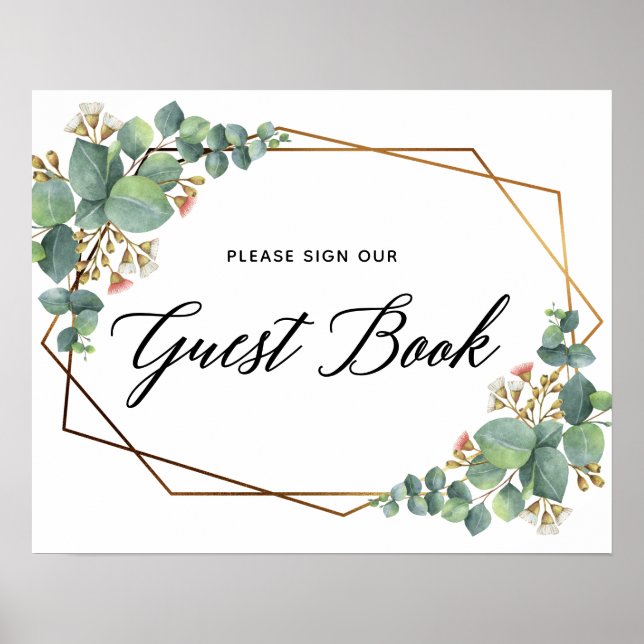 Póster Firma del libro de invitados del Boda Gold Frame E