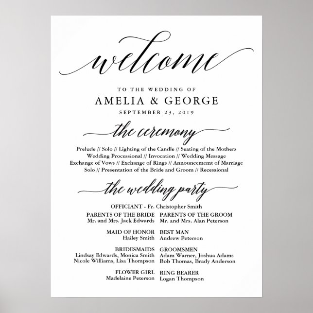 Póster Firma del programa de boda de bienvenida (Frente)