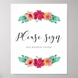 Póster Firma - Diseño floral - Signo de boda personalizad