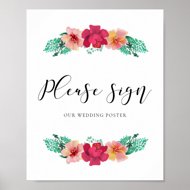Póster Firma - Diseño floral - Signo de boda personalizad (Frente)