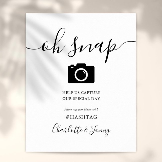 Póster Firma en negro y blanco Oh Snap Sign (Black And White Signature Script Oh Snap Sign)