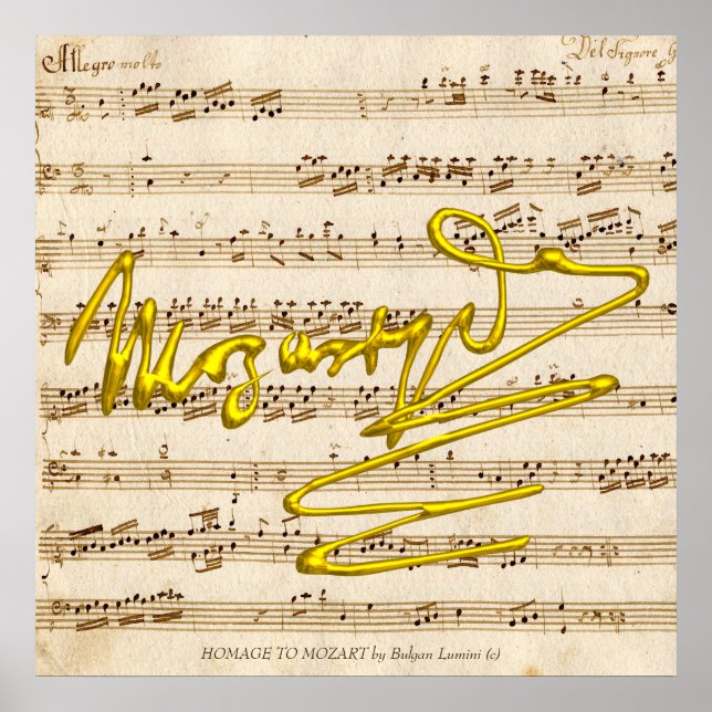 Póster Firma HOMAGE TO MOZART,Hoja musical para piano (Frente)