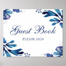 Firmar libro de invitados. Flores de boda azules.