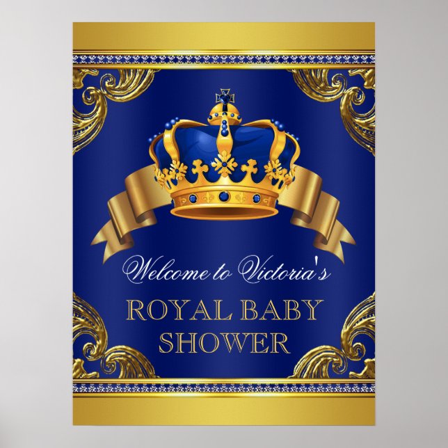 Póster Firmas de bienvenida de Fancy Prince Baby Shower (Frente)