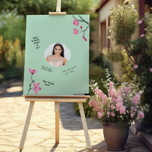 Póster Firmas fotográficas de flores de cerezo rosa