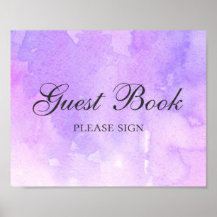 Póster Firme libro de invitados. Boda púrpura. Lila acuar
