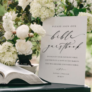 Póster Firme Nuestro Libro de Biblia de Invitados de Boda