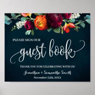 Póster Firme nuestro Libro de Invitados Boda Vino Azul Ma