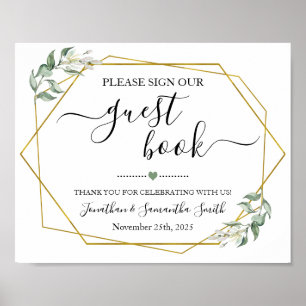 Póster Firme nuestro libro de invitados ducha de boda veg