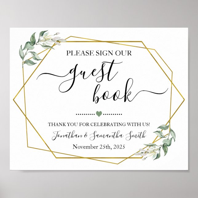 Póster Firme nuestro libro de invitados ducha de boda veg (Frente)