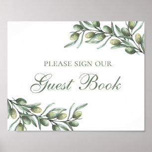 Póster Firme nuestro libro de visitas. Aceitunas. Boda it