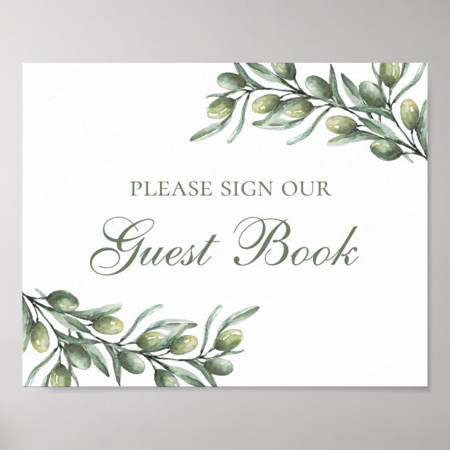 Póster Firme nuestro libro de visitas. Aceitunas. Boda it (Frente)