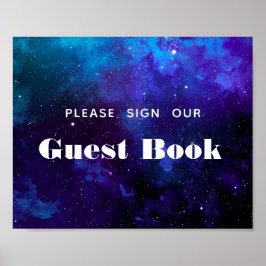 Póster Firme nuestro libro de visitas. Boda espacial noct