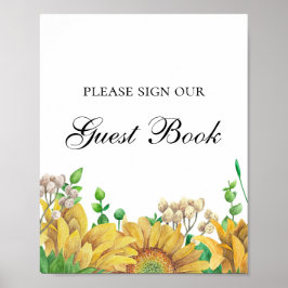 Póster Firme nuestro libro de visitas. Flores rústicas. G