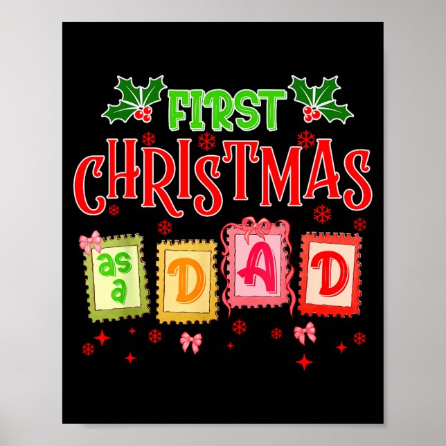Póster First Christmas As A Dad 2025 Coquette Bow Matchin (Frente)