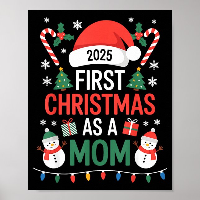 Póster First Christmas As A Mom 2025 Family Matching Holi (Frente)