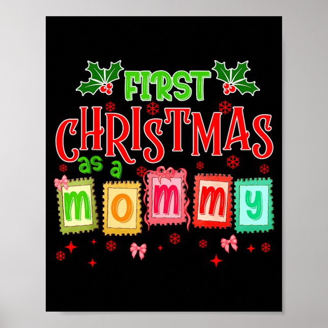 Póster First Christmas As A Mommy 2025 Coquette Bow Match (Frente)