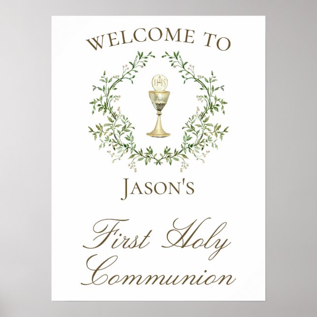 Póster First Communion chalice crest greenery (Frente)