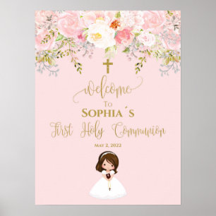 Póster First communion welcome sign girl Poster