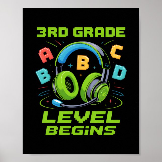 Póster First Day Of 3rd Grade Level Begins Shirt Gamer Bo (Frente)