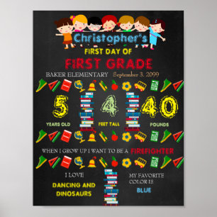 Póster First Day of FIRST GRADE Sign BOY, Black & colors
