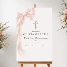 Póster First Holy Communion Pink Bow Girl Welcome