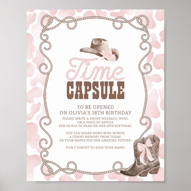 Póster First Rodeo 1st Birthday Pink Time Capsule Sign (Frente)