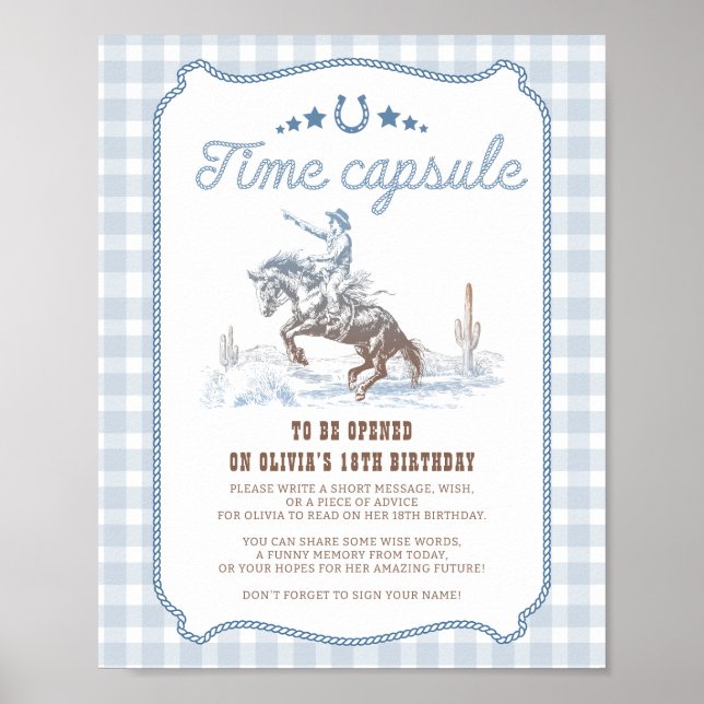 Póster First Rodeo 1st Birthday Western Time Capsule Sign (Frente)