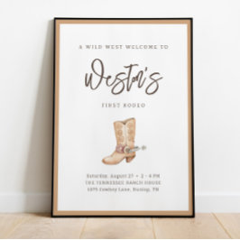 Póster First Rodeo Neutral Southern Cowboy Birthday Poste