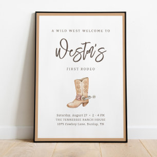 Póster First Rodeo Neutral Southern Cowboy Birthday Poste
