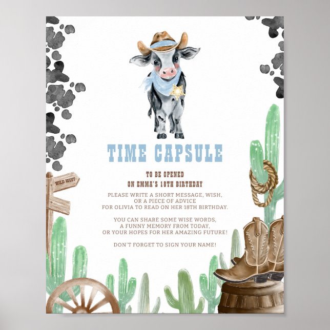 Póster First Rodeo Wild West Baby Cow Time Capsule Sign (Frente)
