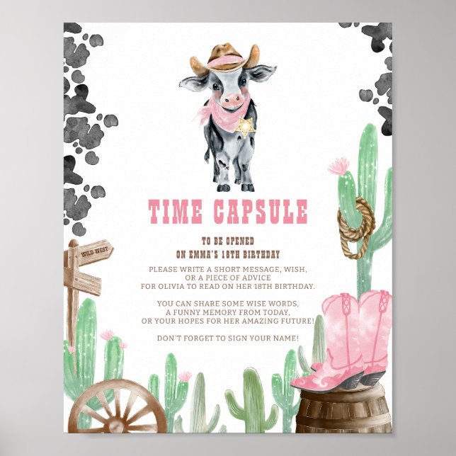 Póster First Rodeo Wild West Baby Cow Time Capsule Sign (Frente)