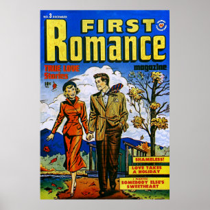 Póster First Romance Autumance Love Vintage Comics