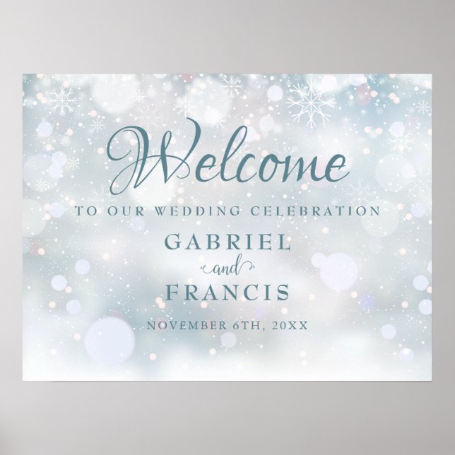 Póster First Snowflakes Winter Wedding Welcome Sign (Frente)