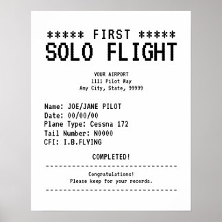 Póster First Solo Flight Congratulations