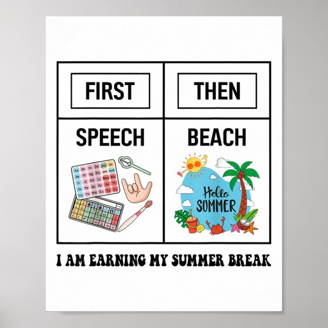 Póster First Speech Then Beach Funny Speech Therapy Summe (Frente)