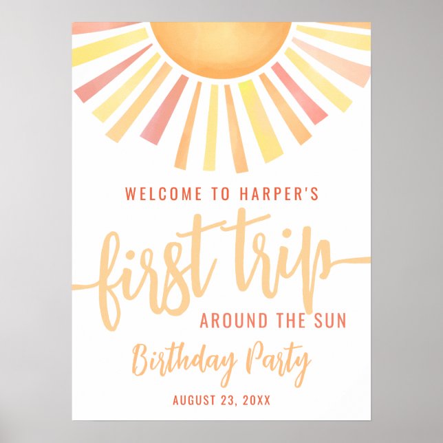 Póster First Trip Around The Sun 1st Birthday Welcome (Frente)