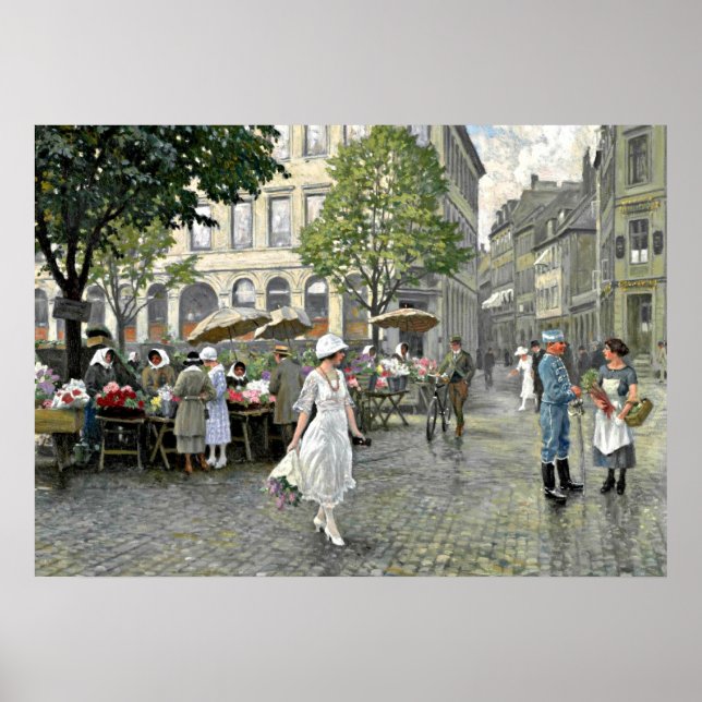 Póster Fischer - Día del Mercado en Hojbro Plads, Copenha (Frente)