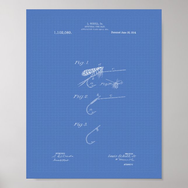 Póster Fish Bait 1914 Patent Art Blueprint (Frente)