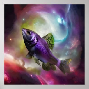 Póster Fish cósmico AI Fantasy Digital Art Print